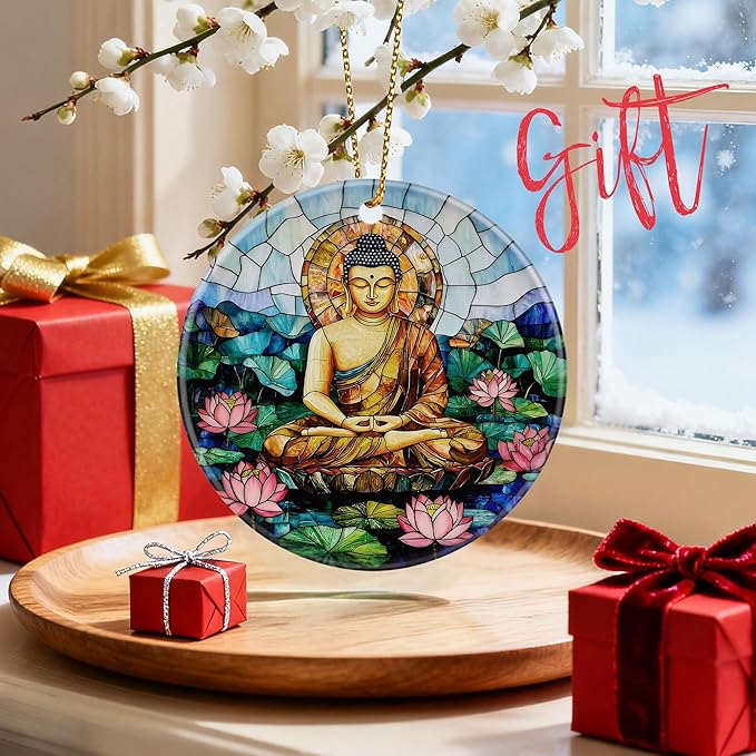 Buddha Ornament for Christmas Tree, Buddha Meditation Christmas Ornaments, Namaste Decor, Holiday Decor Gifts for Family, Friends & Yoga Lovers, Gift Exchange & Gift Idea, Giftbox Included