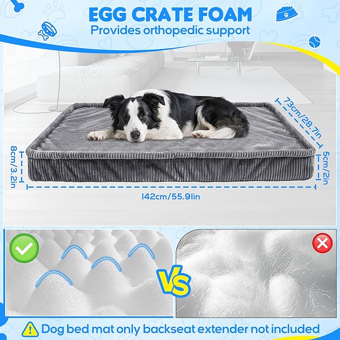 Dog Car Bed, Non-Slip Backseat Extender Pet Mat, Removable Washable Dog Bed for SUVs, Sedans & Trucks, Anti-Slip Travel Mat for Dogs, Easy Clean & Scratch-Proof & Comfort Dark GrayïŒ56"x28.7"