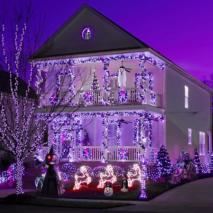Kwaiffeo LED String Lights for Halloween Christmas Holiday Decorations, 8 Modes Fairy Lights for Indoor Outdor, 164FT 500LED, Purple