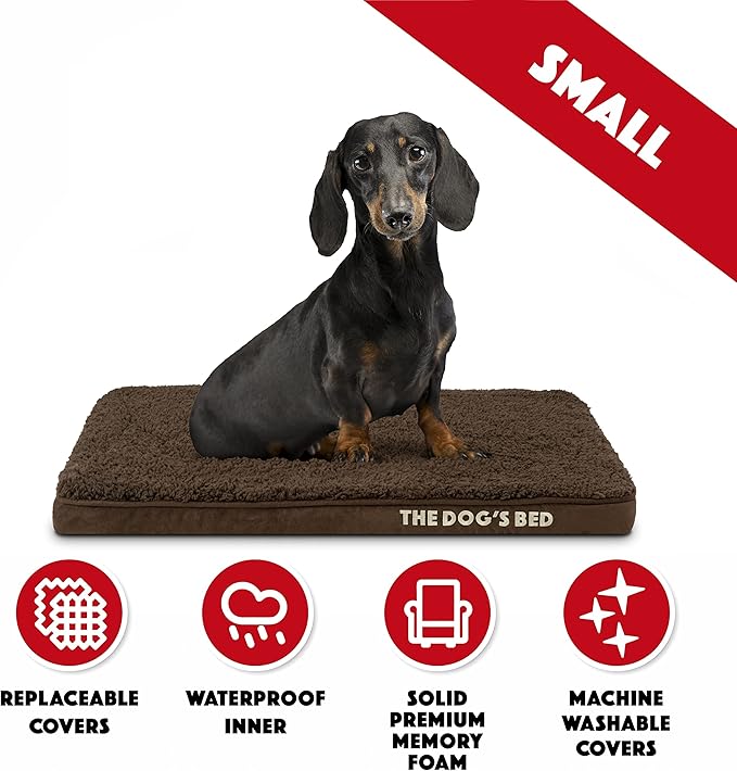 The Dog’s Bed Orthopedic Memory Foam Dog Bed, Small Brown Plush 28x19, Pain Relief for Arthritis, Hip & Elbow Dysplasia, Post Surgery, Lameness, Supportive, Calming, Waterproof Washable Cover