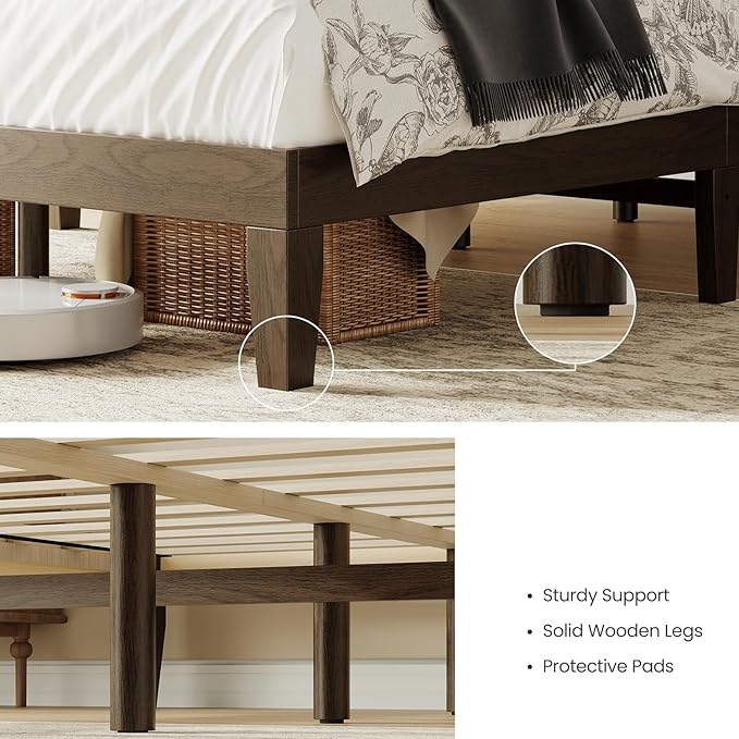 Full Size Wood Platform Bed Frame, 12 Inch Solid Wood Bed Frame with Wooden Slats, No Box Spring Needed, Easy Assembly,Espresso