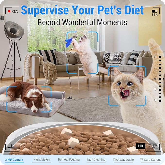 Automatic Cat Feeder with 2K HD Camera: Automatic Dog Feeder with Night Vision, Cat Food Dispenser with 5G WiFi for Multiple Pet, Detachable for Easy Clean - 29 Cup (7L Large Capacity)