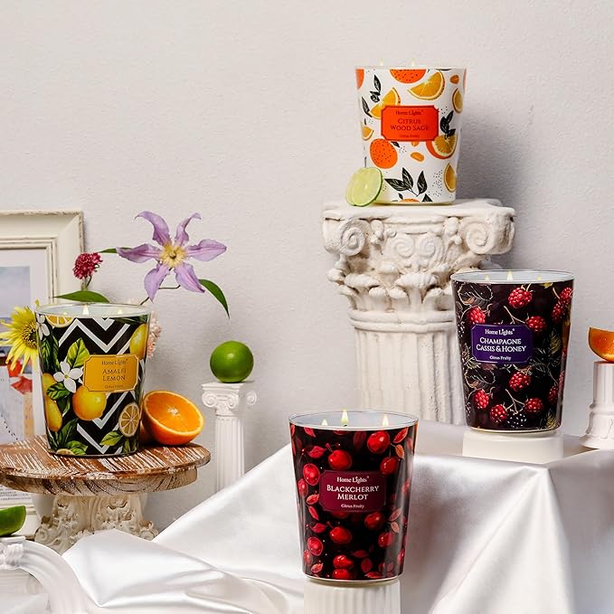 HomeLights Large jar Candle | 3-Wick Long-Lasting Scented Candles, 34oz Natural Soy Wax Candle for Home Scented, Eclectic Mixed Styles Gifts for Women & Men, Amalfi Lemon