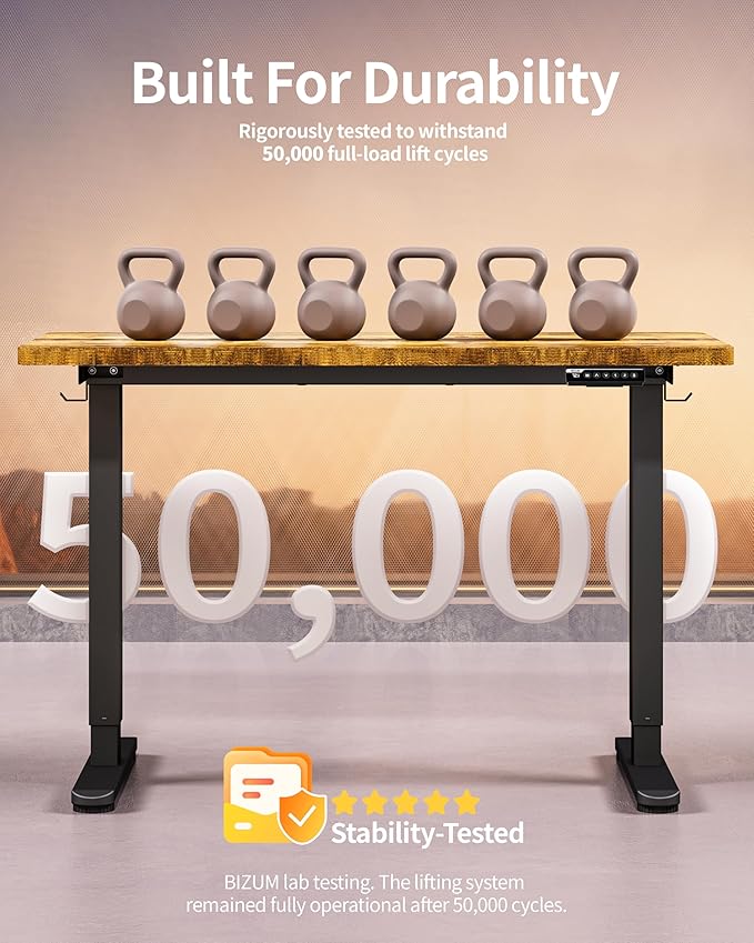 BIZUM Standing Desk Electric Adjustable Computer Desk-Stand up Desk Office Gaming Home Office Memory Desks 48x24 inches Black Frame/Rustic Brown Top