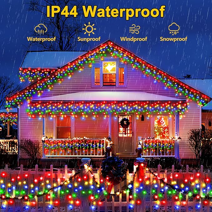 Hezbjiti 400LED Christmas Icicle Lights - 33FT Dark Green Wire with 8 Modes & 75 Drops for Outdoor Decor