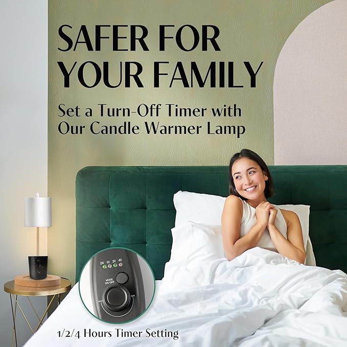 Candle Warmer Lamp with Timer and Dimmer & Includes 2 Bulbs, Electric Wax Candle Lamp Warmer for Jar Candles, Home Decor Aesthetic, and House Warming Gifts - White Wood