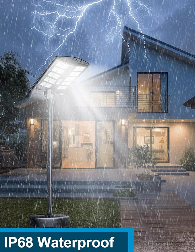 JAYNLT 8500W Solar Street Lights Outdoor with 78" Tall Pole, 3000K/4000K/6500K 500000LM Solar Floor Lamps Dusk to Dawn, IP68 Waterproof Outdoor Pole Lights with Motion Sensor for Yard, Patio