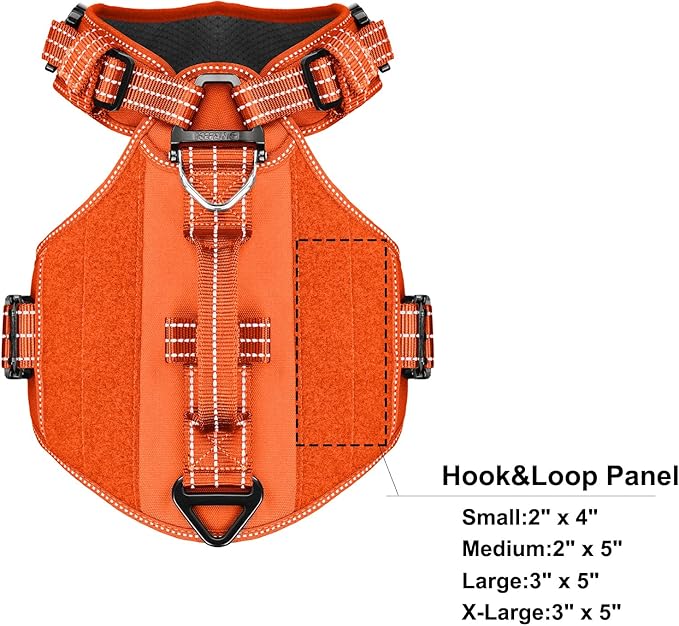 ICEFANG GN8 Tactical Dog Harness with 4X Metal Buckles for X-Large Sized Dogs,Reflective in Training Walking K9 Vest,No-Pull Front Leash Clip,Adjustable Pet Harness (Orange, X-Large (Pack of 1))