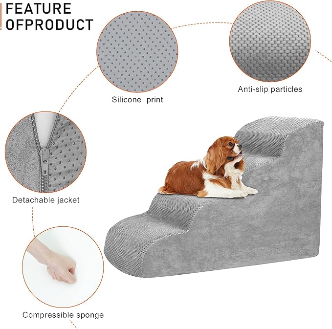 Dog Stairs for Small Dogs, High Density Foam Dog Ramp, Extra Wide Non-Slip Pet Steps for High Beds Or Couch, Soft Foam Doggie Ladder for Dogs Injured, Older Pets, Small Cats
