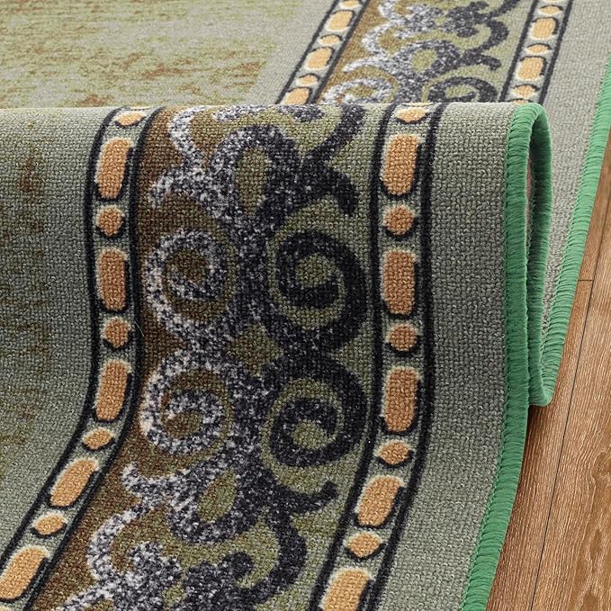Antep Rugs Alfombras Bordered Modern 5x7 Non-Slip (Non-Skid) Low Pile Rubber Backing Indoor Area Rug (Green, 5' x 7')