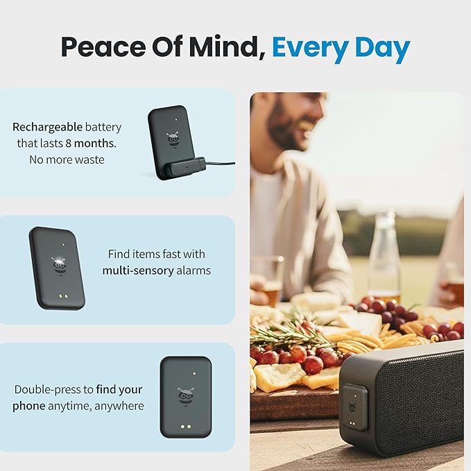Pebblebee Universal Tag - Rechargeable Mini Item Tracker - Alternative to Air Tag & Android - 8-Month Battery Life - Works with Both Android & iOS Find My App - LED & Sound Alerts