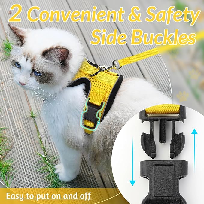 rabbitgoo Cat Harness and Leash for Walking, Escape Proof Soft Adjustable Vest Harnesses for Cats, Easy Control Breathable Reflective Strips Jacket, Yellow, XXS