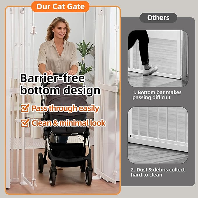 74" Extra Tall Cat Gate for Doorways, 33.86-37.40" Wide Cat Gate Indoor, Clear Dog Gate Acrylic Auto Close Door Gates for Pets No Drilling Pet Proof Safety Gate for Stairs House- White