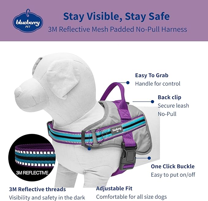 Blueberry Pet Reflective Dog Harness Medium Sized Dog Pink Dog Harness for Large Dogs