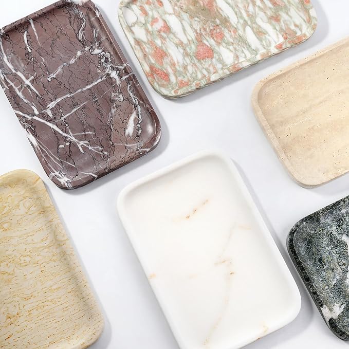 Koville Marble Tray, 12"x8" Marble Vanity Tray for Bathroom Kitchen Countertop, Rectangular Stone Tray for Cosmetics Perfume Trinket, Decorative Catchall Trays (Rosso Norvegian)