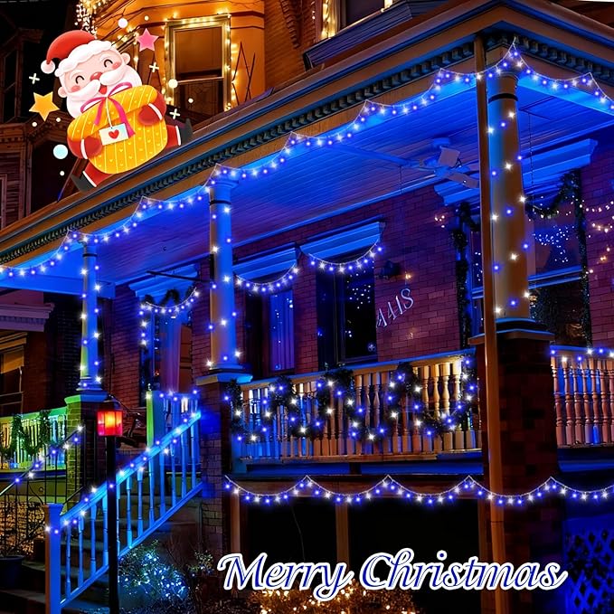 QITONG Blue and White Christmas Lights Outdoor Waterproof, 165ft 500 LED String Light Plug-in, Clear Wire Indoor Christmas Tree Lights with 8 Modes