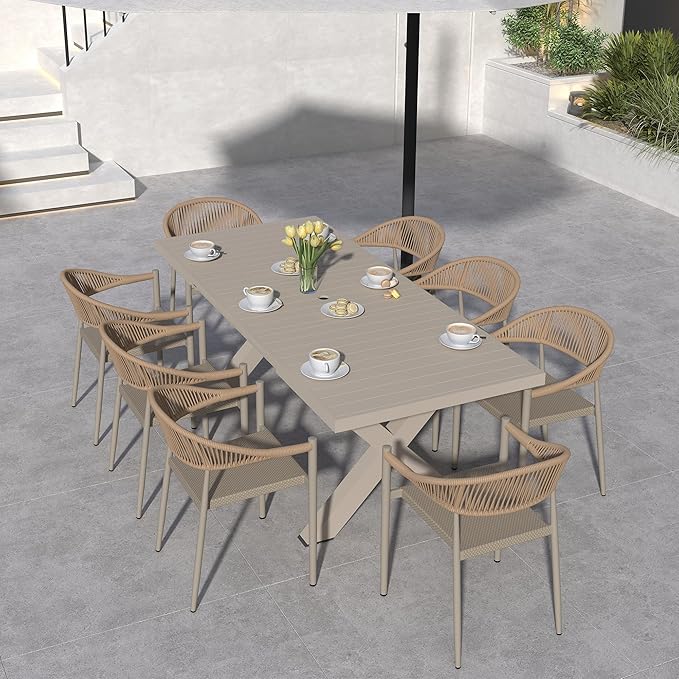 French Bistro Chair Set of 4, Outdoor Hand-Woven Wicker Patio Dining Chair with Aluminum Frame, Stackable Outdoor Chair for Garden Yard Poolside