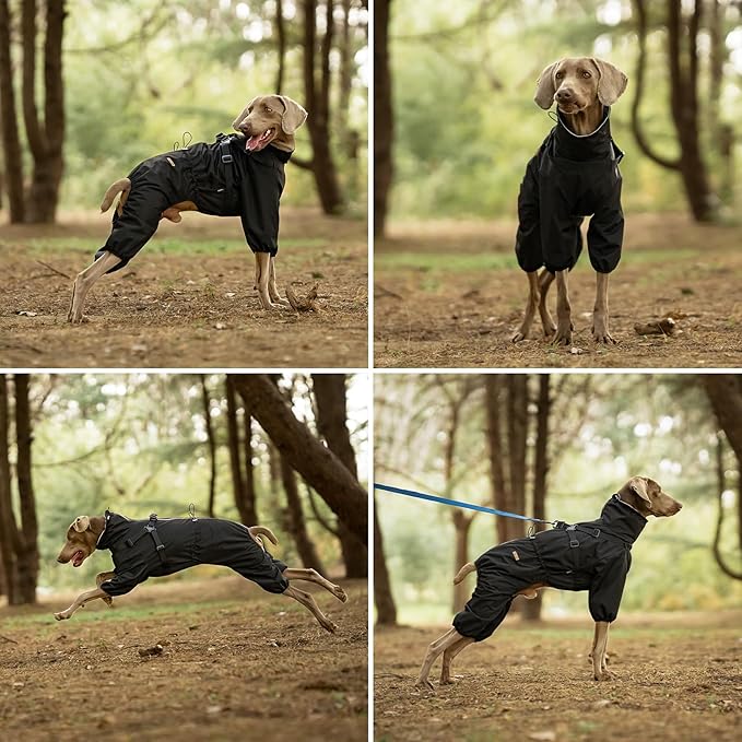 Dog Raincoat with Harness for Medium and Large Dogs, Adjustable Waterproof Dog Rain Jacket,Reflective Rainproof Puppy 4 Legs Raincoat-Black,5XL