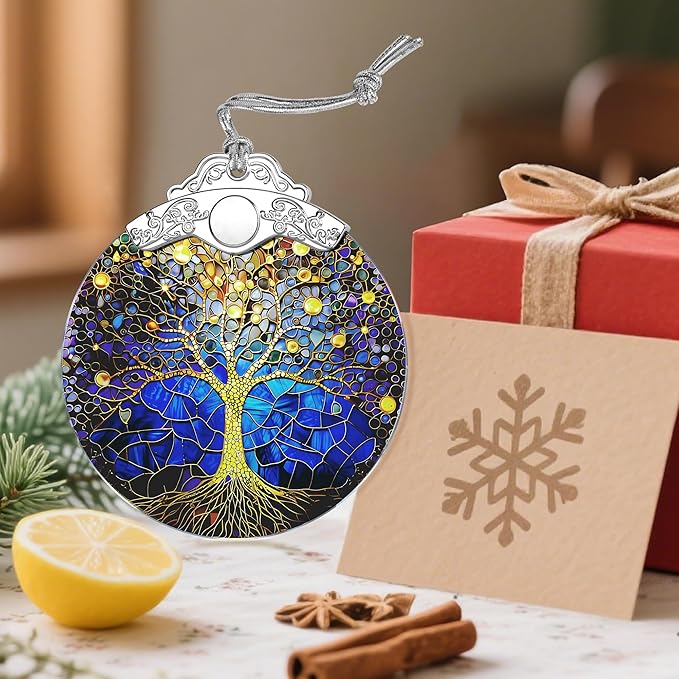 Tree of Life Stained Glass Ornament - Christmas Decorations for Tree | Christmas Ornaments | Holiday Ornament – Holiday Party Gifts | Gift Ideas | Xmas Gift