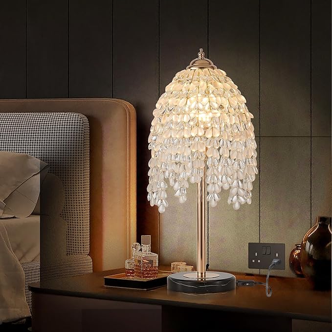 Vintage Style Floor Standing Lamp, Waterfall Design with Grape-Shaped Tall Gold Pole Light, Modern Dimmable Crystals Standing Lamps (Table Lamp-Gold+Iron-7)