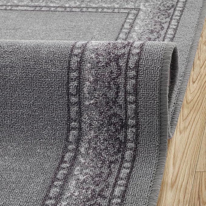 Antep Rugs Alfombras Bordered Modern 2x4 Non-Slip (Non-Skid) Low Pile Rubber Backing Kitchen Area Rug (Gray, 2'3" x 4')