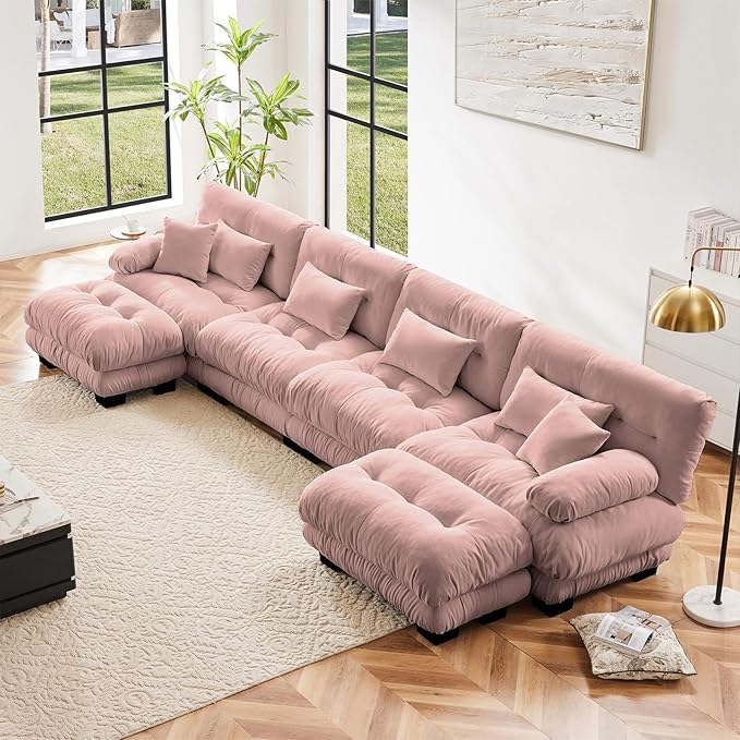 Pink Ottoman for Modular Sectional Sofa, Single Sofa, Ottoman Seat for Convertible Sectional, Chenille Sofa Couch for Living Room, Bedroom, Apartment