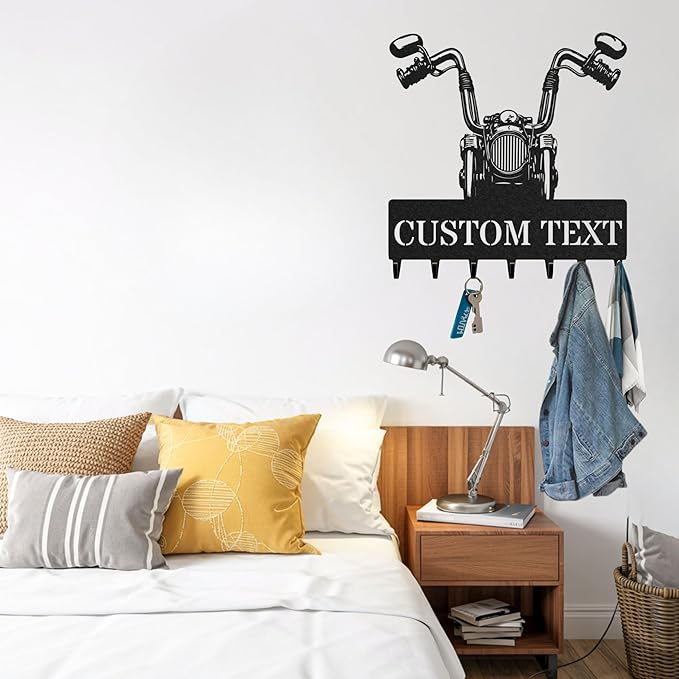 Personalized Key Holder for Wall, Custom Metal Vintage Motorbike Key Hooks with Name, Metal Jacket Holder Hooks Organizer Rack, Coat Hanger Decor for Kitchen, Entryway