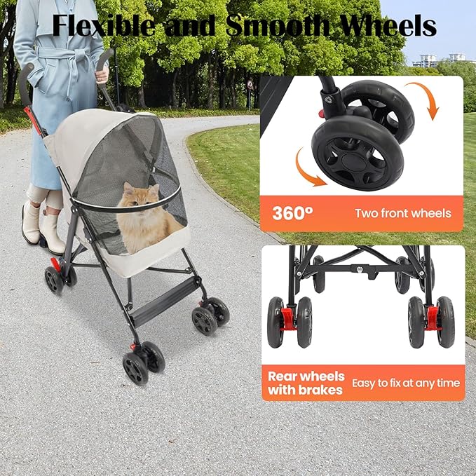 Pet Travel Stroller 22 * 18 * 38in, Pet Stroller Made of Oxford Cloth, Spray Molding Foldable, Small Dog Cat Cage Jogger Travel Carrier Breathable and Visible 22 Lbs Capacity(Gray)