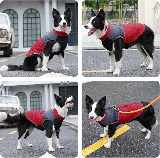 Warm Fleece Dog Coats for Medium Dogs,D-Rings Waterproof Puppy Jacket for Cold Winter,Red XL