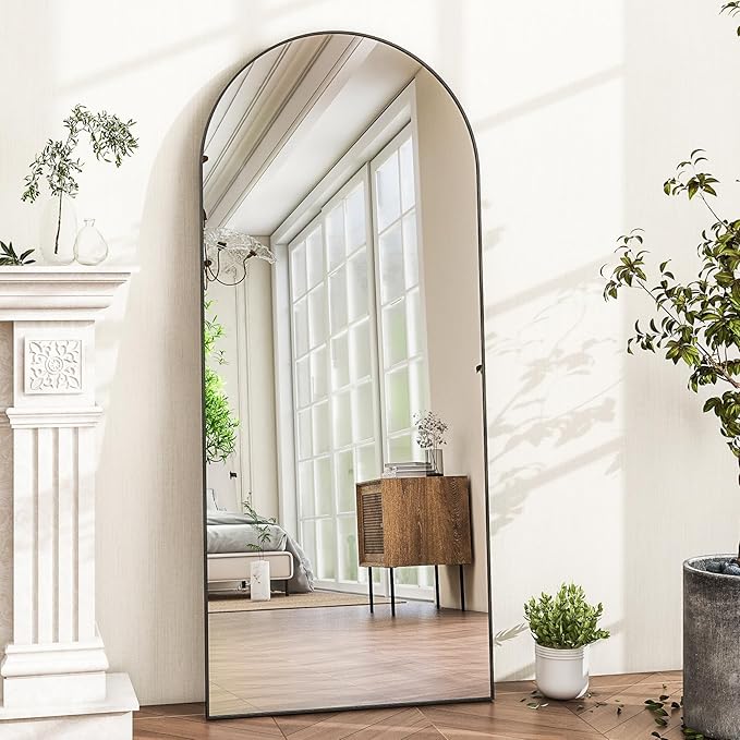 HARRITPURE Arched Full Length Mirror - 64"x21" Floor Standing Mirrors Hanging Mounted Aluminum Frame Full Body Mirror Home Decor for Living Room Bedroom Cloakroom, Black