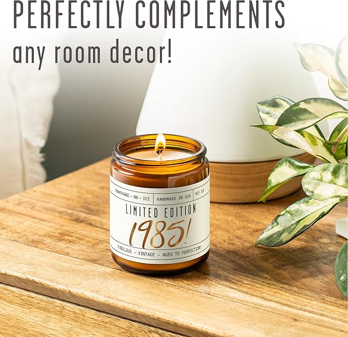 40th Birthday Gifts for Women Unique - 'Limited Edition 1985' Soy, w/Champagne on Ice I 40 Year Old Birthday Gifts for Women I 9oz Reusable Jar, 50Hr Burn, Made in USA