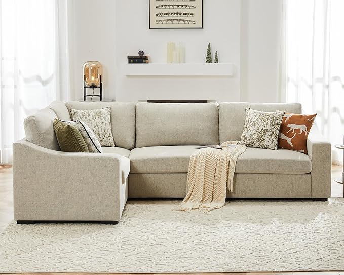 ABCASA 112" Convertible Sectional Sofa, Large L Shaped Couch with Detachable Sofa Cover, Modular Couch for Living Room, Breathable Linen Fabric Corner Sofa for Apartment, Oatmeal