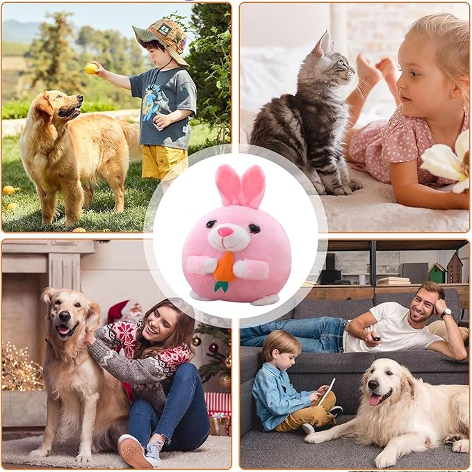 Active Moving Pet Plush Toy, Interactive Dog Toys Pet Bouncing Balls, USB Rechargeable Interactive Washable Cartoon Pig Plush Sound Electronic Dog Toy, Small Cute Squeaky Pig Dog Toy (Rabbit)
