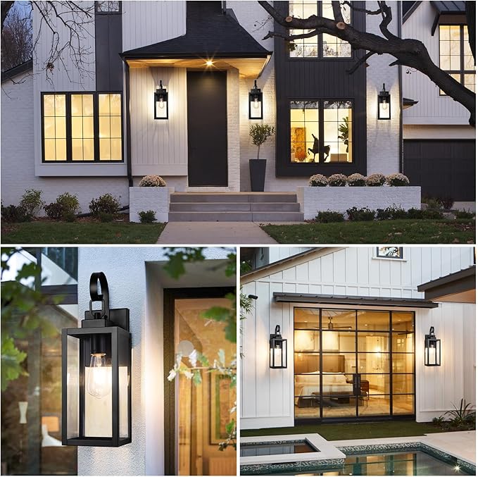 BesLowe 16.5“ Outdoor Wall Light Fixture, Exterior Lighting Fixture Wall Mount, Waterproof Porch Light Outdoor Wall Sconce Lantern, Outside Light for House Front Door Garage, Black