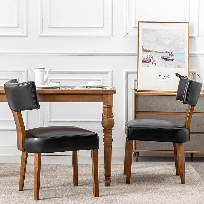 Set of 4 PU Leather Upholstered Side Chairs, Modern Kitchen Armless Parson Chairs Solid Wood Dining Chairs, Black