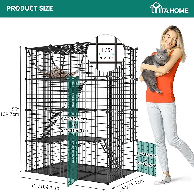 YITAHOME Large Cat Cage Indoor Enclosure Metal Wire 4-Tier Kennels DIY Cat Playpen Catio with Large Hammock for 1-3 Cats