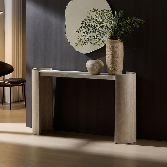 LKTART 53" MDF Console Table for Entryway, Narrow Entryway Table with Faux Mars Marble Pattern, Couch Table Behind Sofa with Curved Legs for Living Room Hallway Foyer