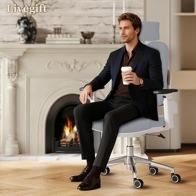 Ergonomic Office Chair Desk Chair Dual-backrest Computer Chair with Flexible Lumbar Support and Adjustable Height, 500lbs Extra Wide Seat with Wheels, for Home & Office Use Grey