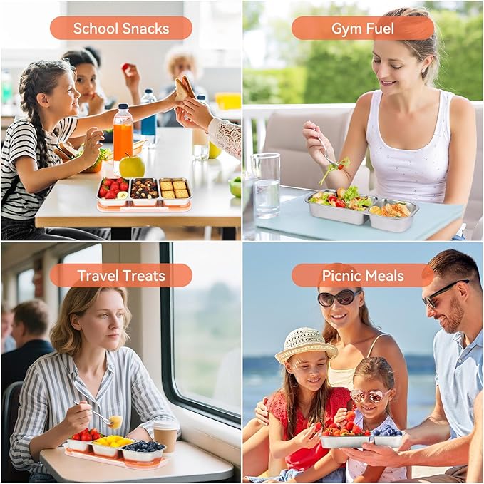 WELTOKE 3 Pack Stainless Steel Snack Containers for Kids & Adults,Metal Snack Containers with Lids,Reusable Snack Container for School, Work, Home & Travel