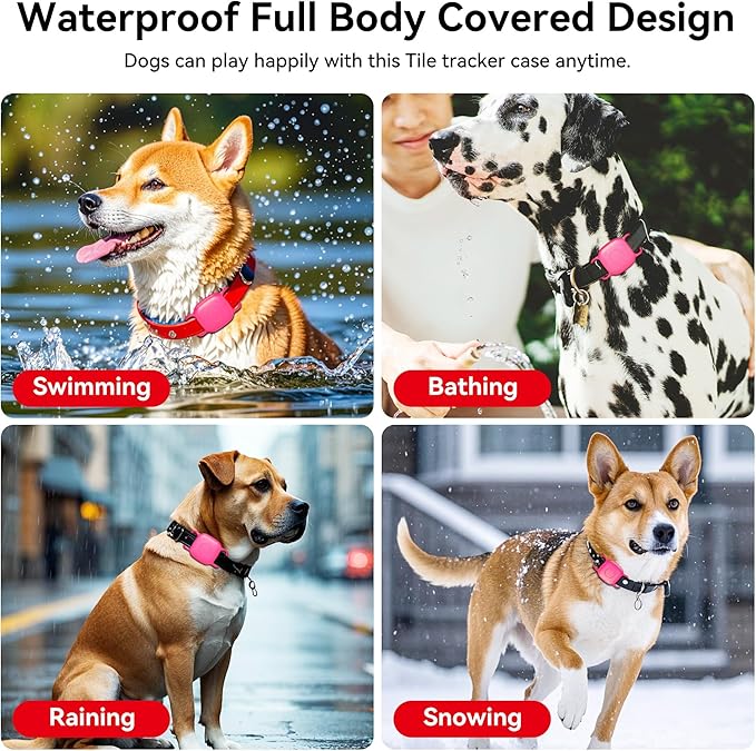 2-Pack Dog Collar Holder for Tile Life360 Mate (2024) 2022 Tracker, Waterproof Silicone Cover Full-Body Protective Case for Tile Mate Tracker Cat Collar, Ultra Durable, Scratch Resistant, Pink Punch