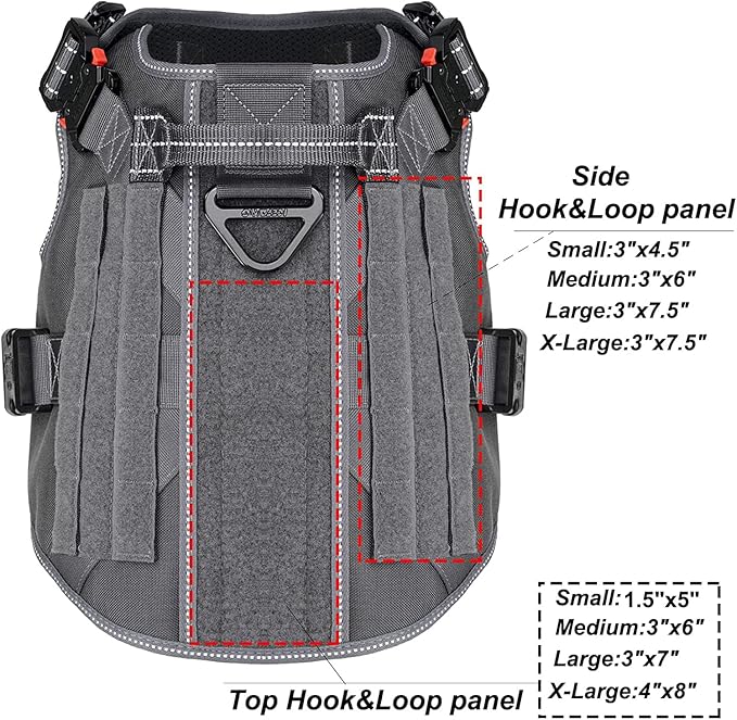ICEFANG Tactical Dog Harness, Large Size,2X Metal Buckle,Working Dog MOLLE Vest with Handle,No Pulling Front Leash Clip,Hook and Loop Panel (Grey,L (Pack of 1))