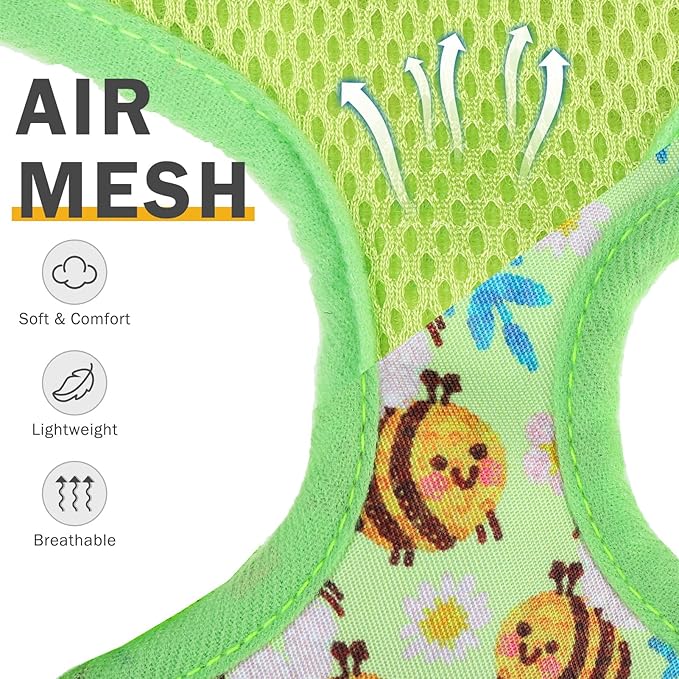 SCENEREAL Small Dog Harness and Leash Collar Set - No Pull Dog Harness for Small & Medium Sized Dogs - Soft Mesh Vest for Puppies, Chihuahua, Yorkie, Spring Summer Hiking Walking, Green Bee S