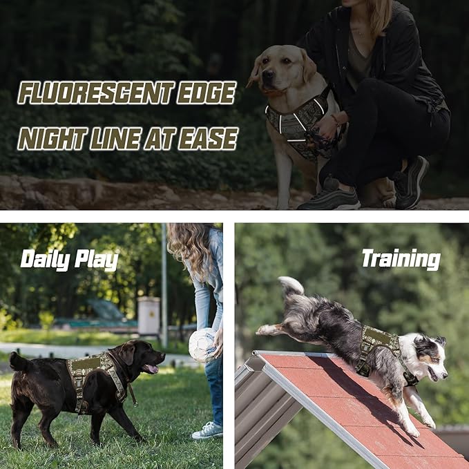 AUROTH Tactical Dog Harness for Large Dogs No Pull Adjustable Pet Harness Reflective K19 Working Training Easy Control Pet Vest Military Service Dog Harnesses