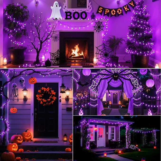 Christmas 100-Count Mini Purple & Green String LightsUL-Certified, Equipped with 8 Lighting Modes, Perfect for patios, Fences and Holiday Occasions.