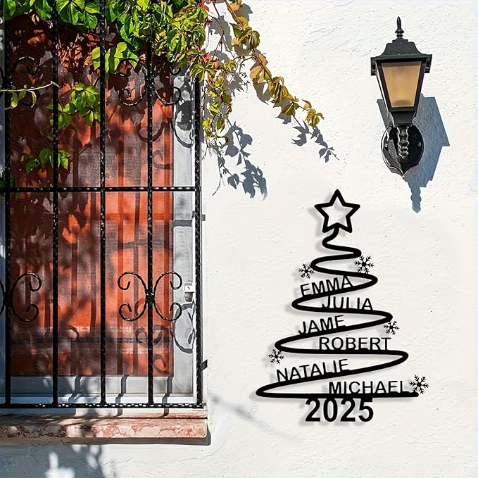 Personalized Christmas Tree Metal Sign, Custom Signs Outdoor Metal Wall Decor, Merry Christmas Tree Signs Wall Decoration for Home Living Room, Bedroom, Office, Garden, Porch