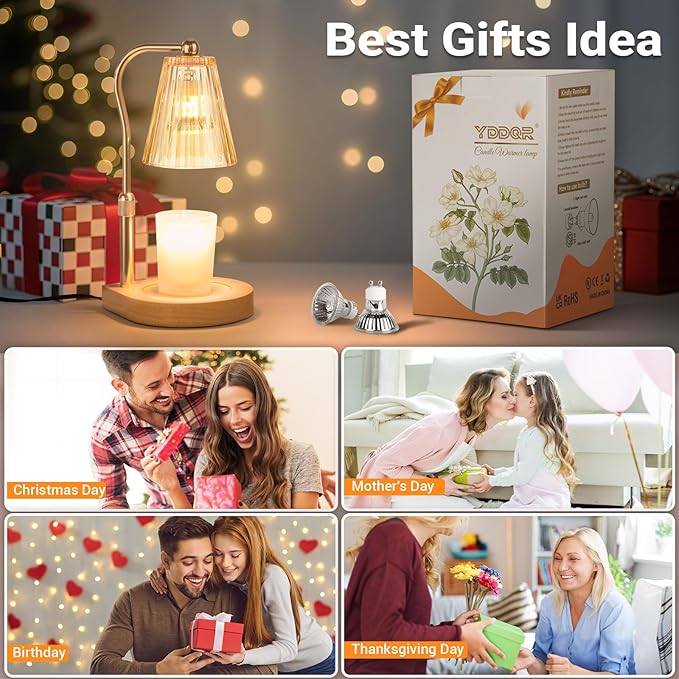 Candle Warmer Lamp with Timer Dimmer Adjustable Height, Gift for Women Mom, House Warming New Home Cozy Decor, Wax Melt Warmer for Jar Candles with 2 Bulbs