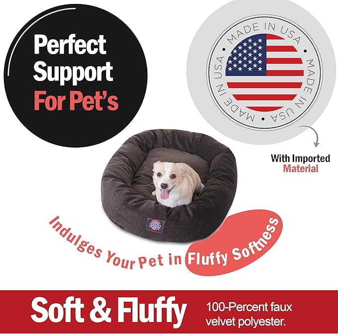 Majestic Pet 32 Inch Micro Velvet Calming Dog Bed Washable 32x23x7 (inch) – Cozy Soft Round Donut Dog Bed with Spine for Head Support - Pet Bed Medium - Storm (2025)