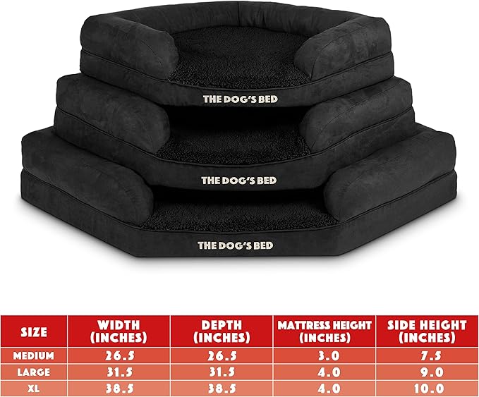 The Dog’s Bed Medium Support Memory Foam Waterproof Corner Dog Bed, Large, Black Plush, Eases Pet Arthritis & Hip Dysplasia Pain, Therapeutic & Supportive, Washable Plush Fabric Cover