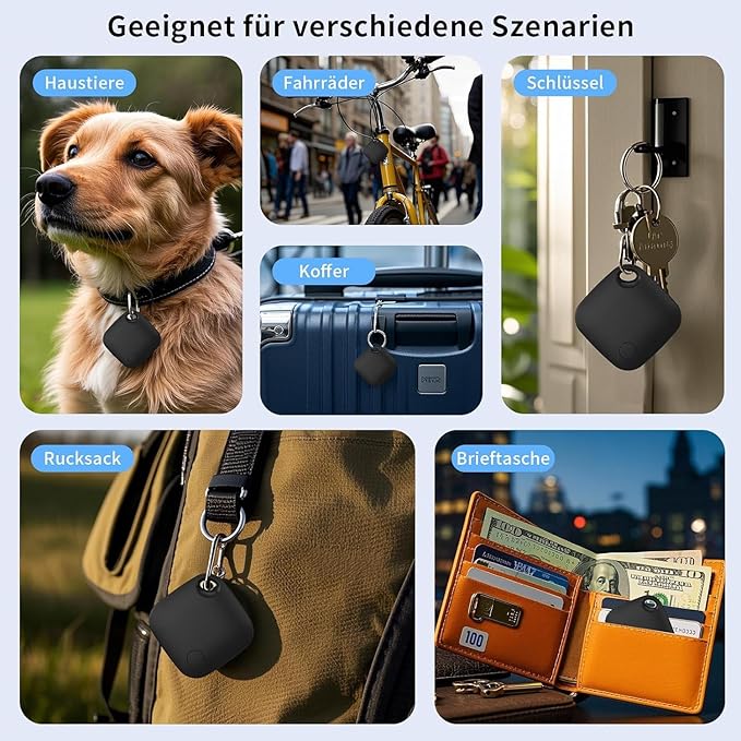 Air Tracker Tags 4 Pack (iOS Only, Not for Android) Bluetooth Luggage Tracker Tags Works with Apple Find My, Key Finder and Item Locator for Luggage, Backpack, Suitcases, Replaceable Battery