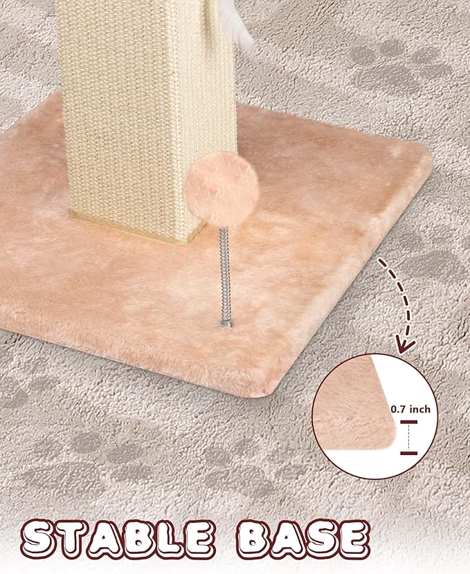 ANWA Large Cat Scratching Posts for Indoor Cats, 32" Tall Vertical Cat Scratching Post with Dangling Toys, Premium Sisal Rope Post Scratcher for Cats at All Ages, Beige